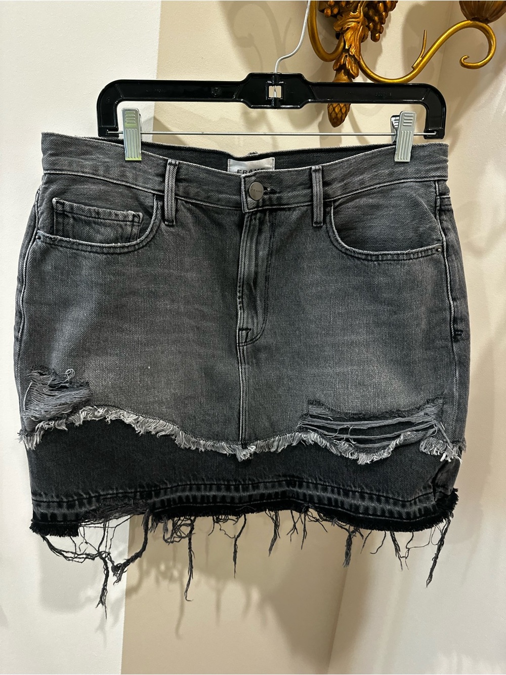 Frame Le Mini Denim Faded Black Distressed Mini Skirt